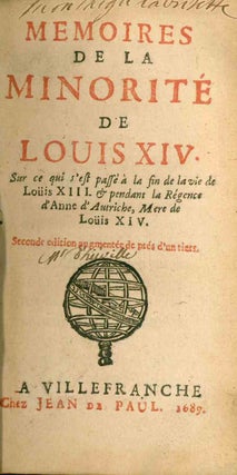 Book ID: 43600 Memoires de la Minorité de Louis XIV, Sur ce Qui c'est Passé à la Fin de...