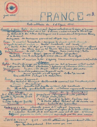 France. Vol. I, No. 1 (May 1942) through Vol. III, No. 26 (September 4 and 5, 1944). Clandestine manuscript journal published in the town of Thérouanne during the German occupation.