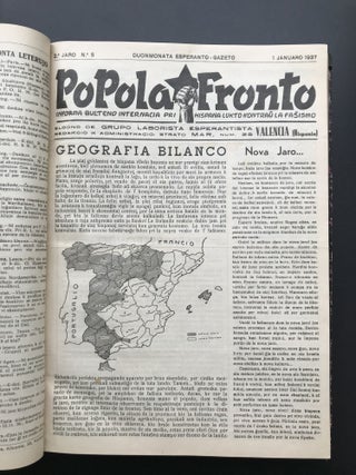 Popola Fronto: informa bulteno internacia pri Hispana lukto kontraŭ la faŝismo [People’s front: an international informational bulletin for the Spanish fight against fascism], vols. I–III, nos. 1, 5—28, 30—42, 44 (of 44 published).