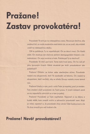 Broadside: Pražane! Zastav provokatéra! [Resident of Prague! Stop the provocateur!].