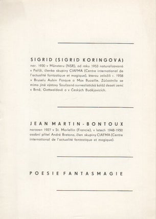 Sigrid (Sigrid Koringová). Jean Martin-Bontoux. Poesie Fantasmagie. České Budějovice - říjen 1967 v Jihočeském muzeu [August 1967, at the South Bohemian Museum].